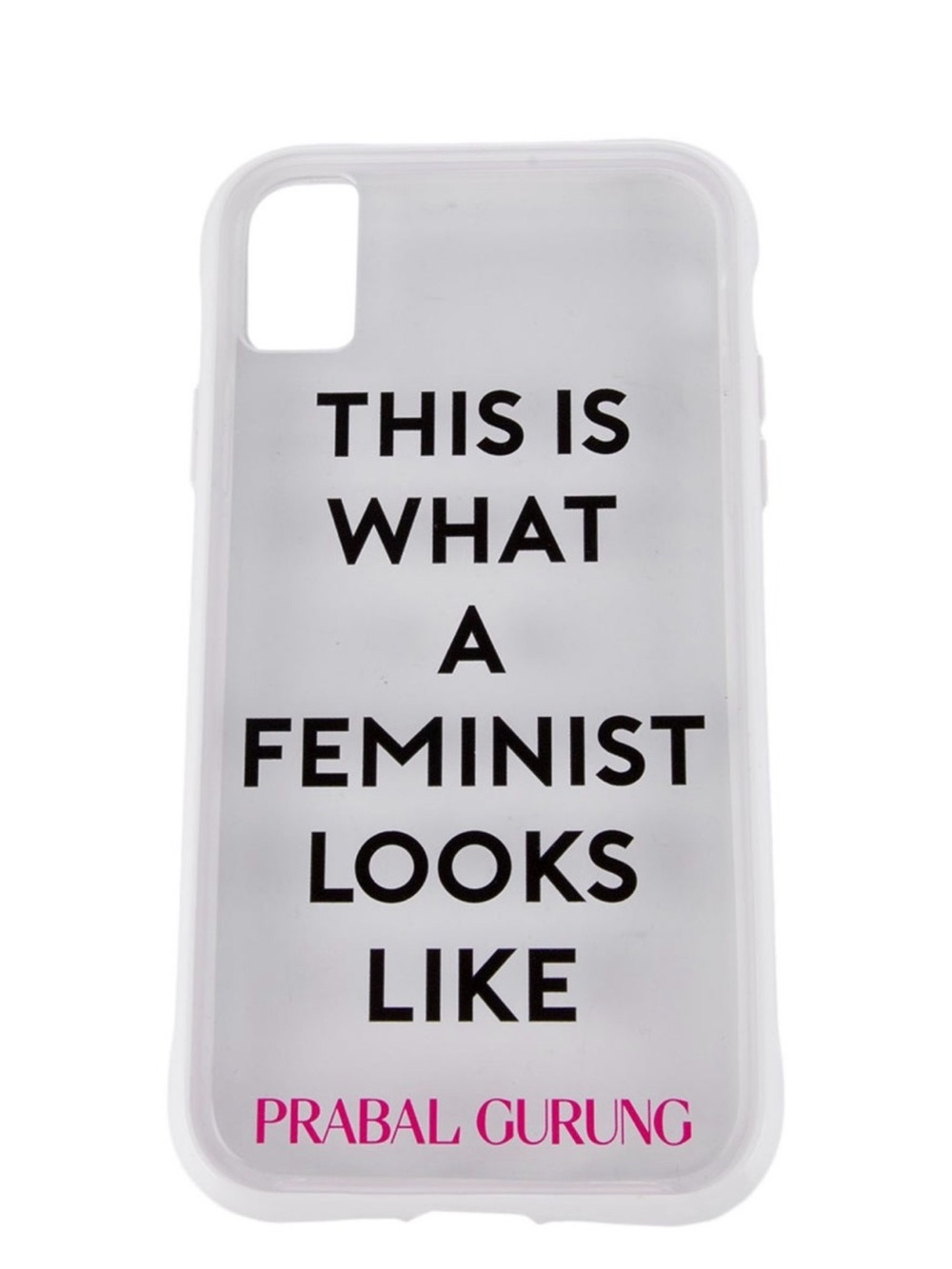 Prabal Gurung White and Black Slogan Phone Case with Pink Logo